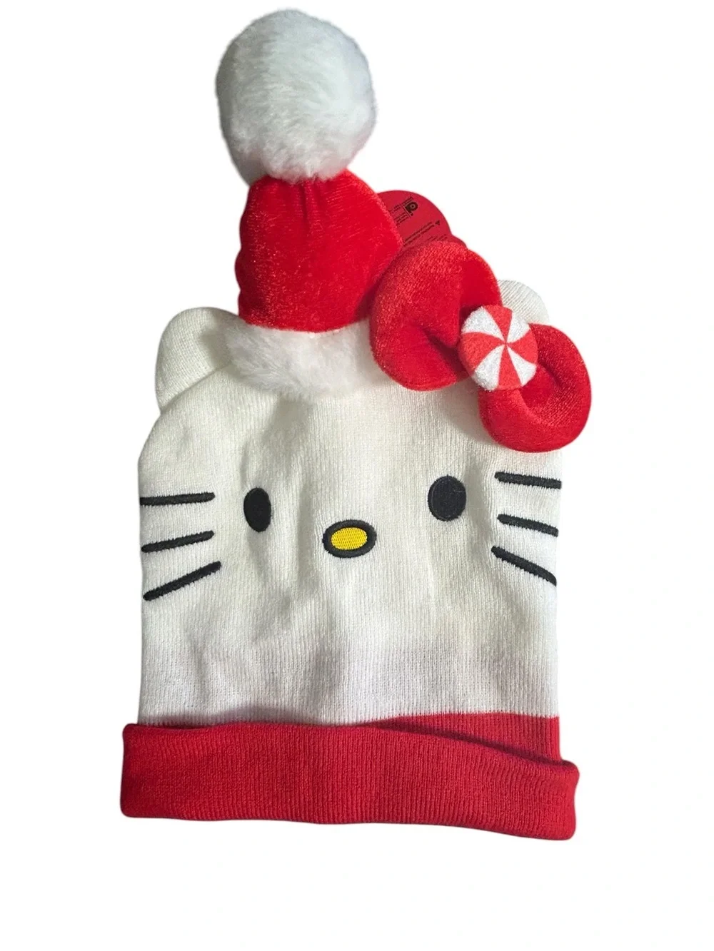 Sanrio Hello Kitty Beanie Knit Hat Cap Christmas Girls One Size/Hair Clip Bow